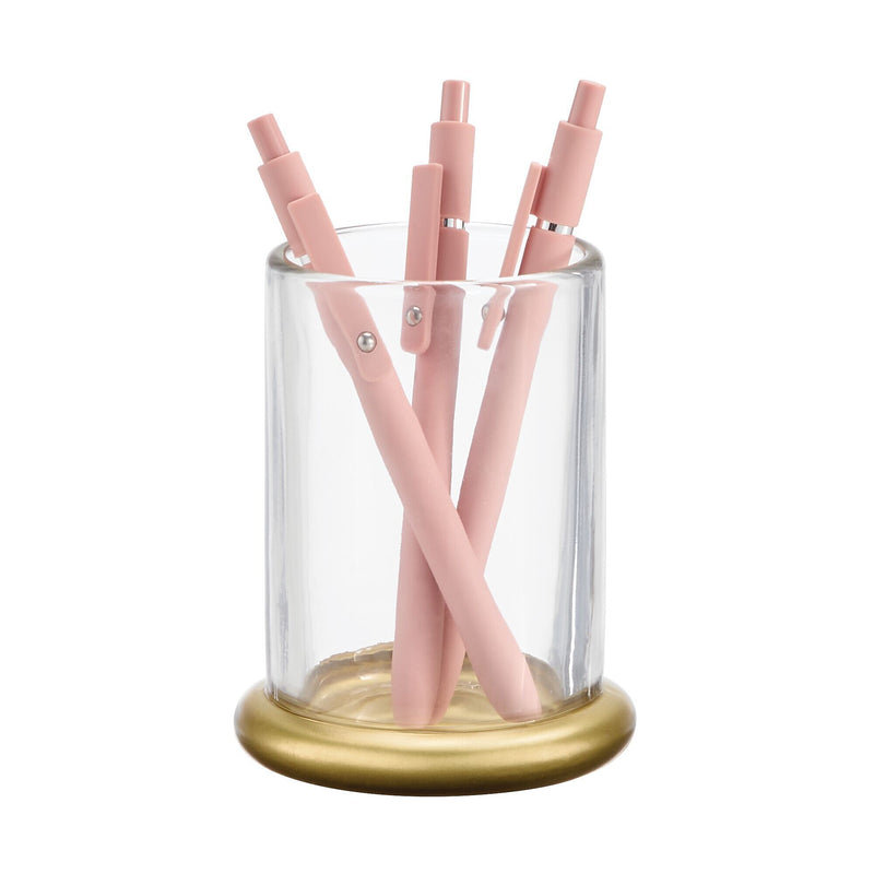 mDesign Glass Pencil Cup, Clear/Soft Brass (26030)