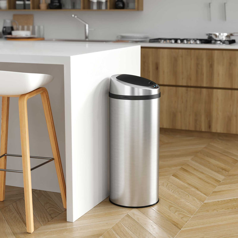 iTouchless Stainless Steel Round Sensor Trash Can with AbsorbX Odor Control System, 13 Gal., Silver (IT13RCB)