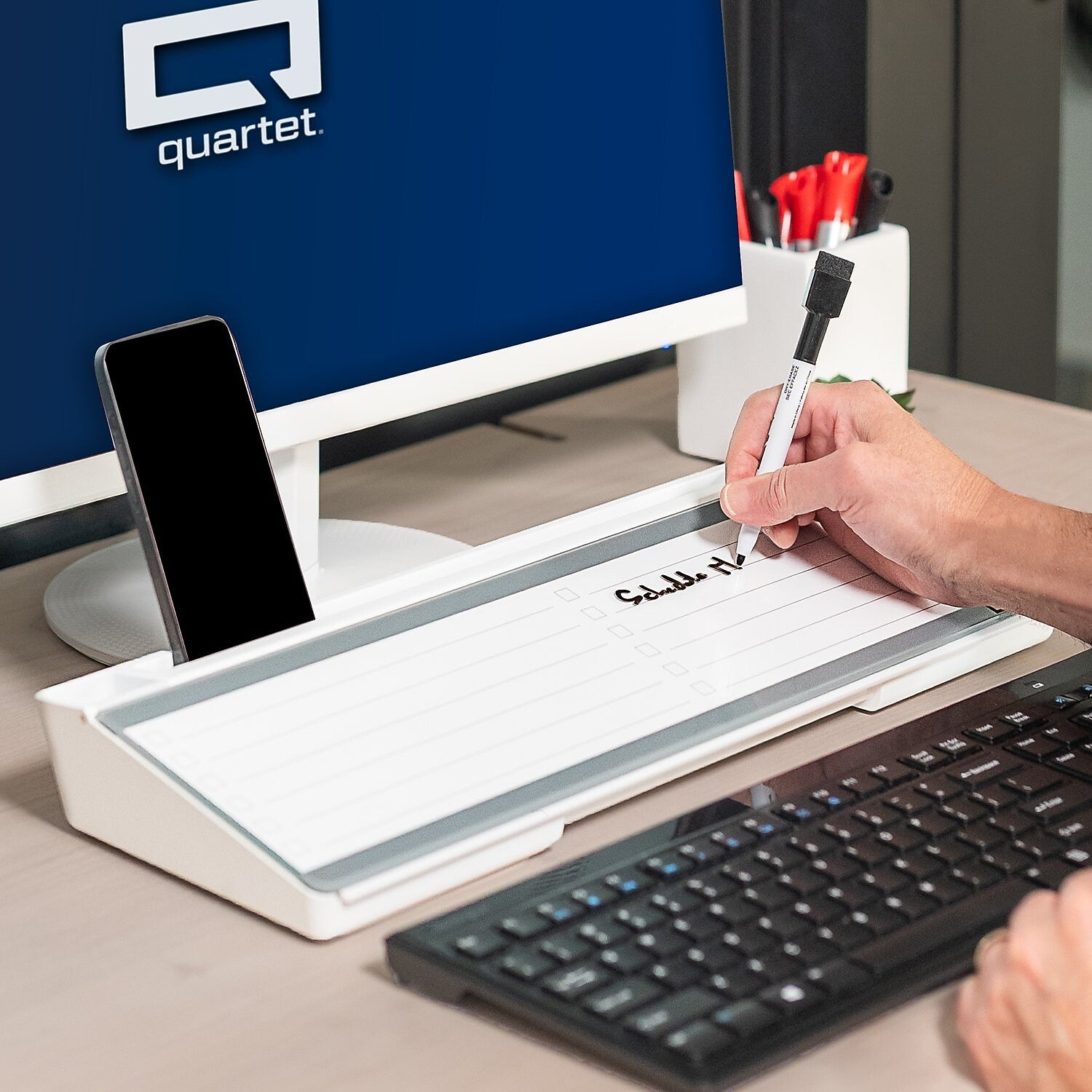 Quartet Flip-Top Glass Dry-Erase Desktop Pad, 18" x 6", White Surface (Q090F04-R)
