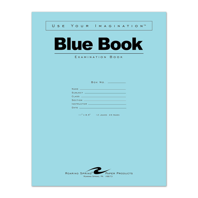 Roaring Spring Blue Book Exam Notebook, Wide Ruled, 11"x 8.5" 12 Sheets, 300/Pack (77519CS)
