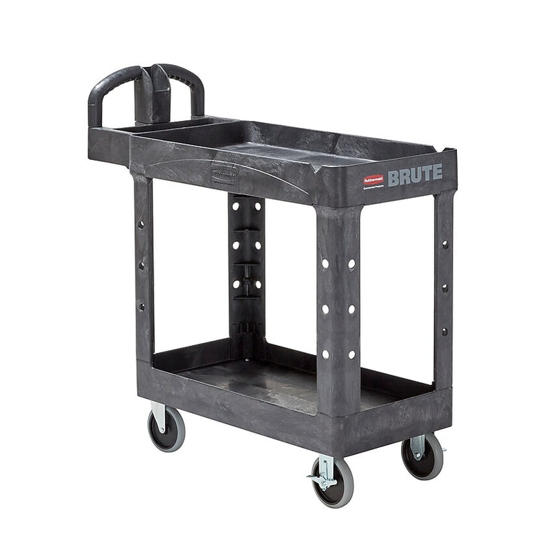 Rubbermaid Mobile 2-Lipped Shelf Utility Cart with Swivel Wheels, Black (FG450088BLA)