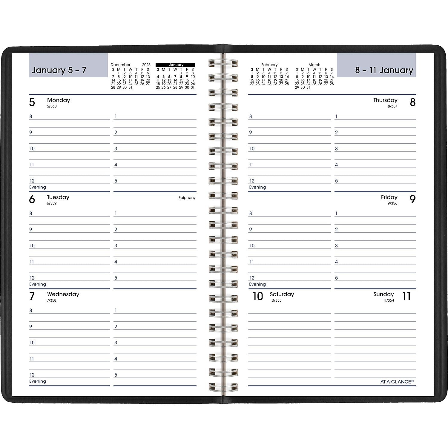2026 AT-A-GLANCE DayMinder 5" x 8" Weekly Appointment Book, Faux Leather Cover, Black (G200-00-26)