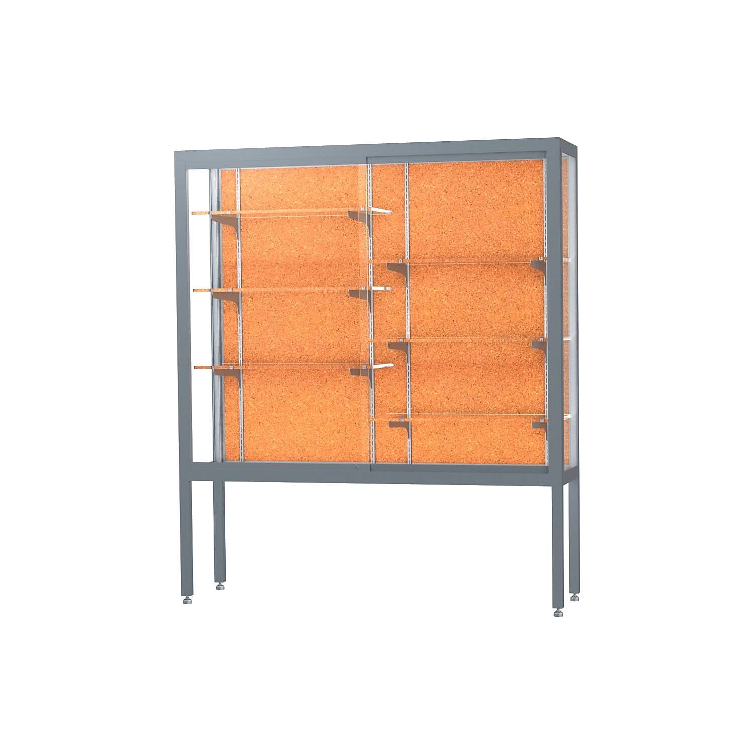 Ghent Challenger 60"W x 66"H x 16"D Floor Case, Cork Back, Satin Natural Finish, Aluminum Legs