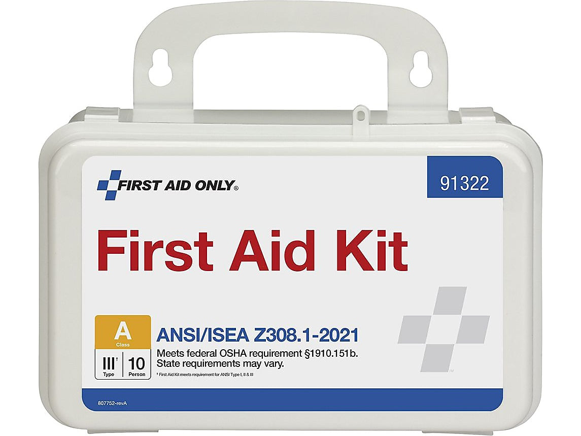 First Aid Only Plastic Weatherproof First Aid Kit, ANSI 2021 Class A, 10 People, 76 Pieces (91322)