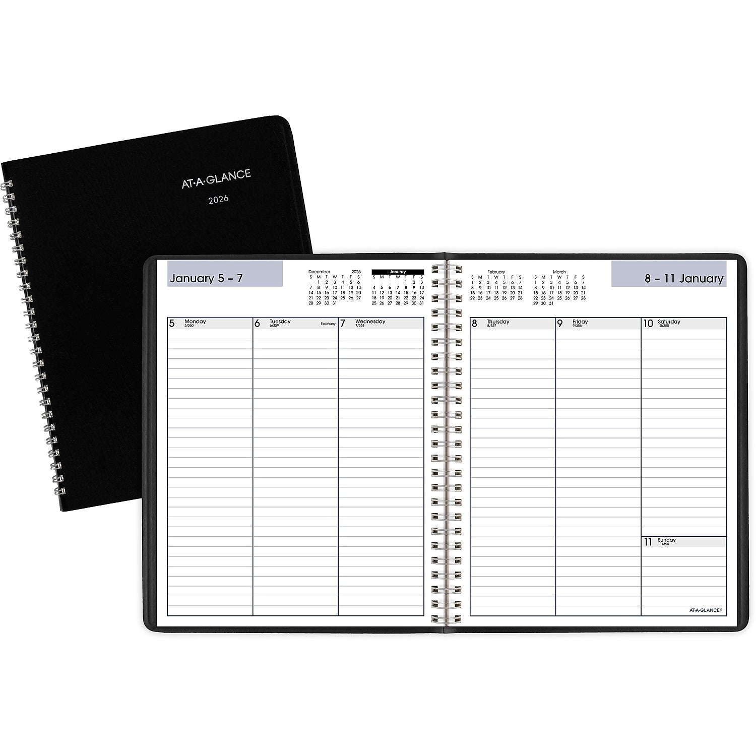 2026 AT-A-GLANCE DayMinder 7" x 8.75" Weekly Planner, Faux Leather Cover, Black (G590-00-26)