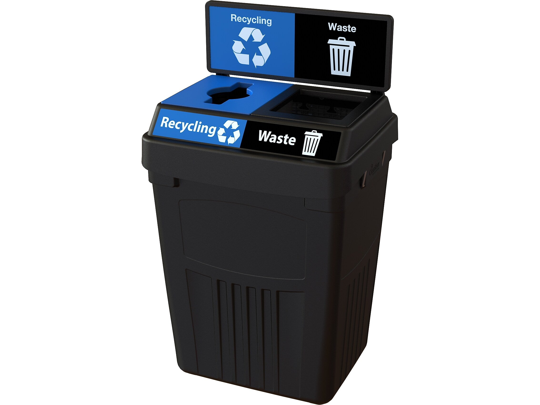 CleanRiver FlexE Plastic Dual-Stream Recycling Station, 50 Gallon, Black (FX50B-BK2-R-BE-W-BK)