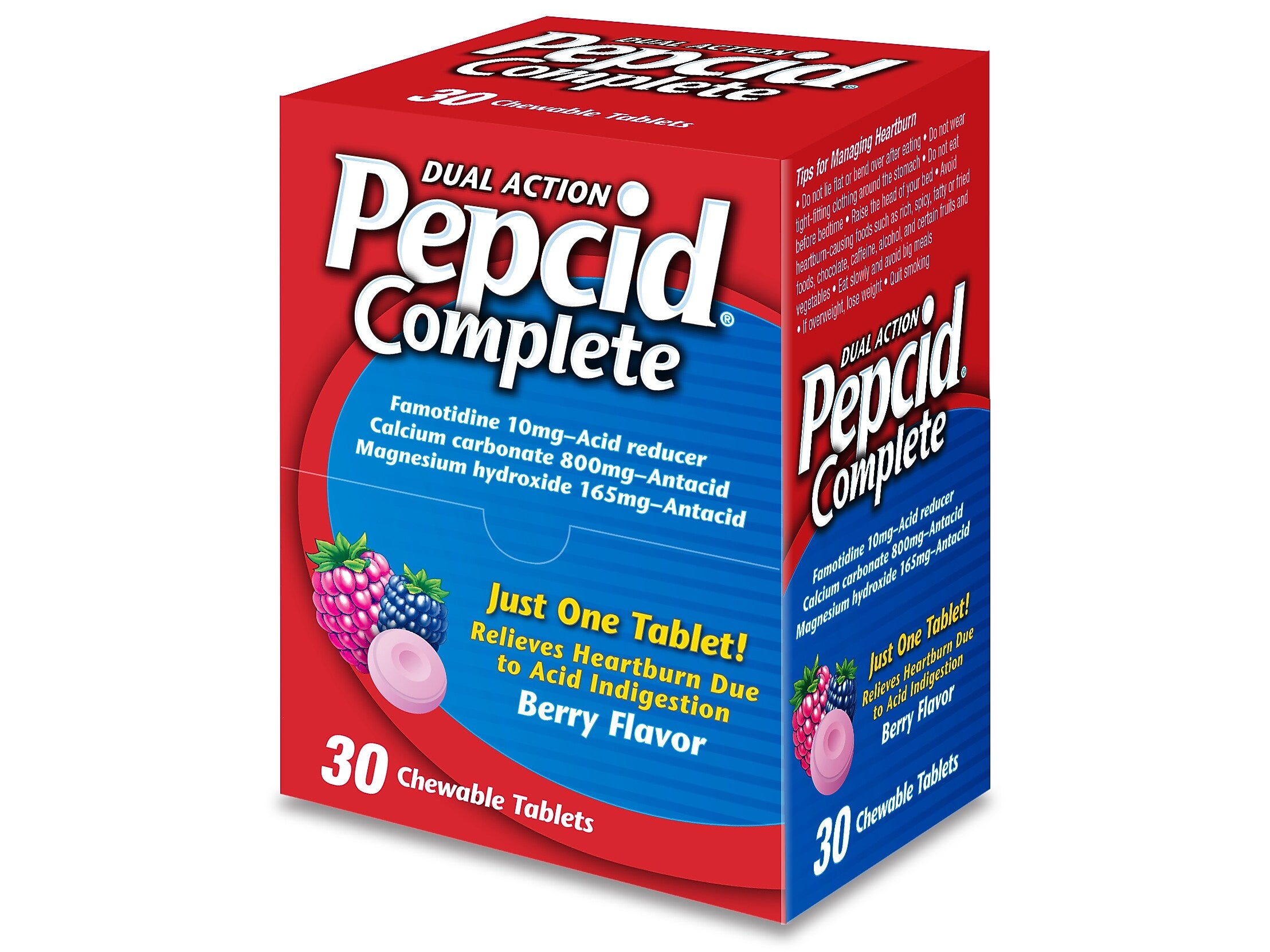 Pepcid Complete Dual-Action Antacid, Chewable Tablet, Berry Flavor, 30/Box (64228)