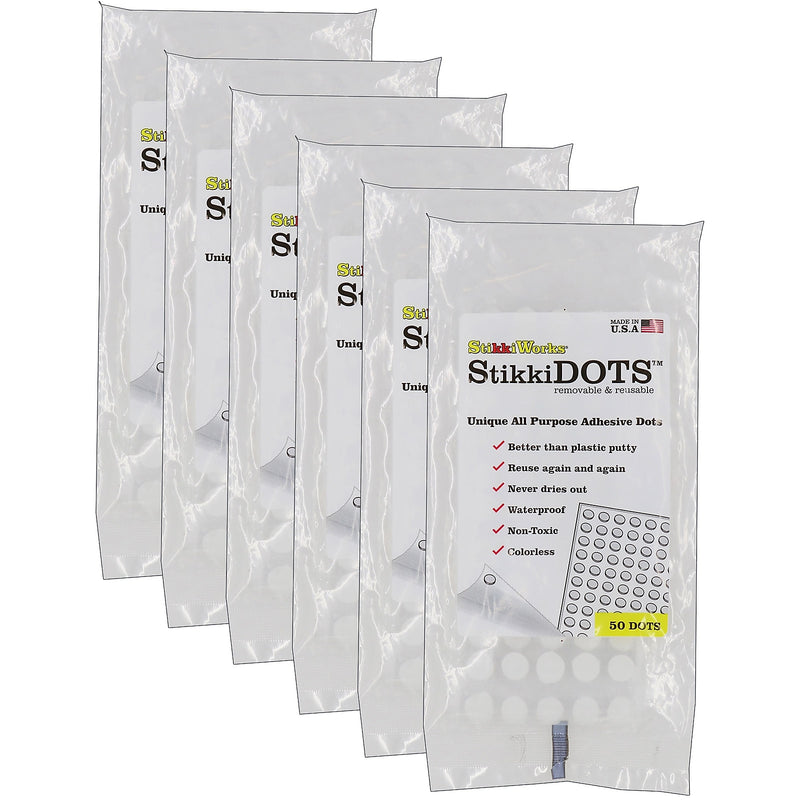 StikkiWorks StikkiWax Removable Glue Dots, 50 Dots/Pack, 6/Pack (STK02050)