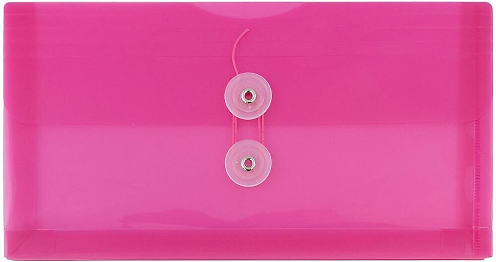 JAM Paper Premium Plastic Filing Envelope withButton & String Closure, Fuchsia Pink, 3/Pack (921B1FUX3)
