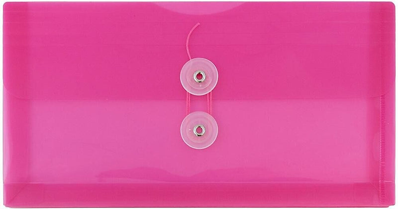 JAM Paper Premium Plastic Filing Envelope withButton & String Closure, Fuchsia Pink, 3/Pack (921B1FUX3)