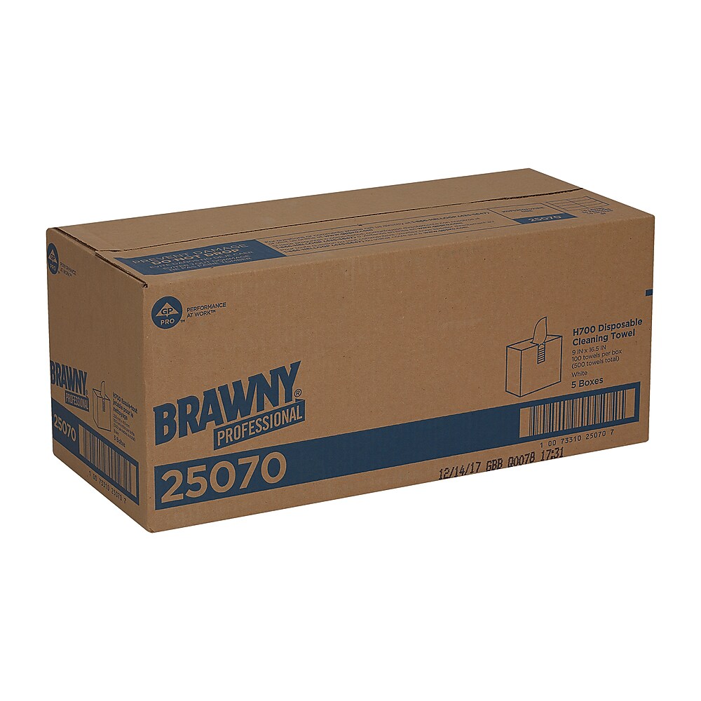 Brawny Professional Heavy Duty Paper Cleaning Wipers, 16.5" x 9.125", White, 100 Wipers/Box (GPC25070)