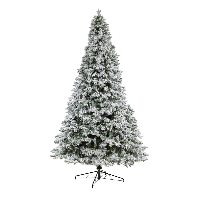 Nearly Natural 10-ft Flocked Vermont Mixed Pine Artificial Christmas Tree with 800 LED Lights and 2200 Bendable Branches (T3387)