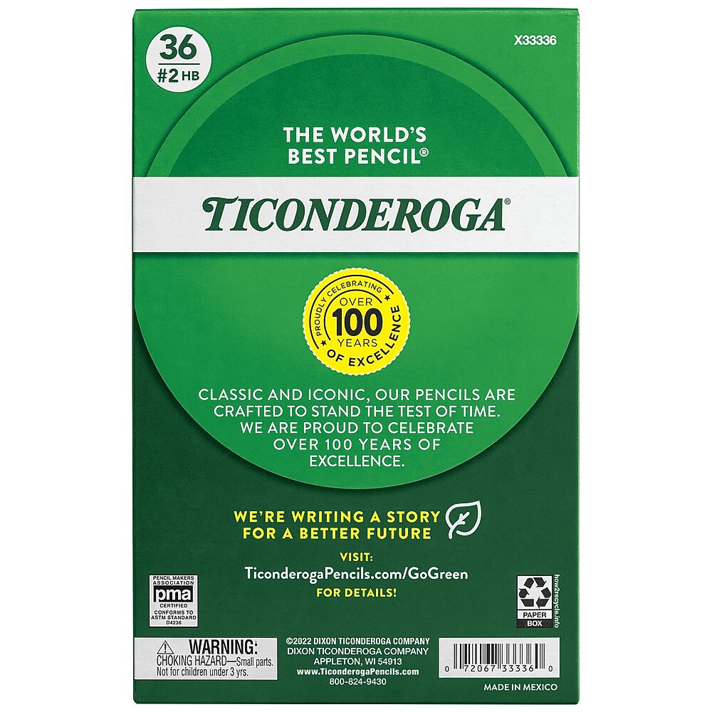 Ticonderoga Wooden Pencil, 0.7mm, #2 Medium Lead, 3 Dozen (DIX33336)