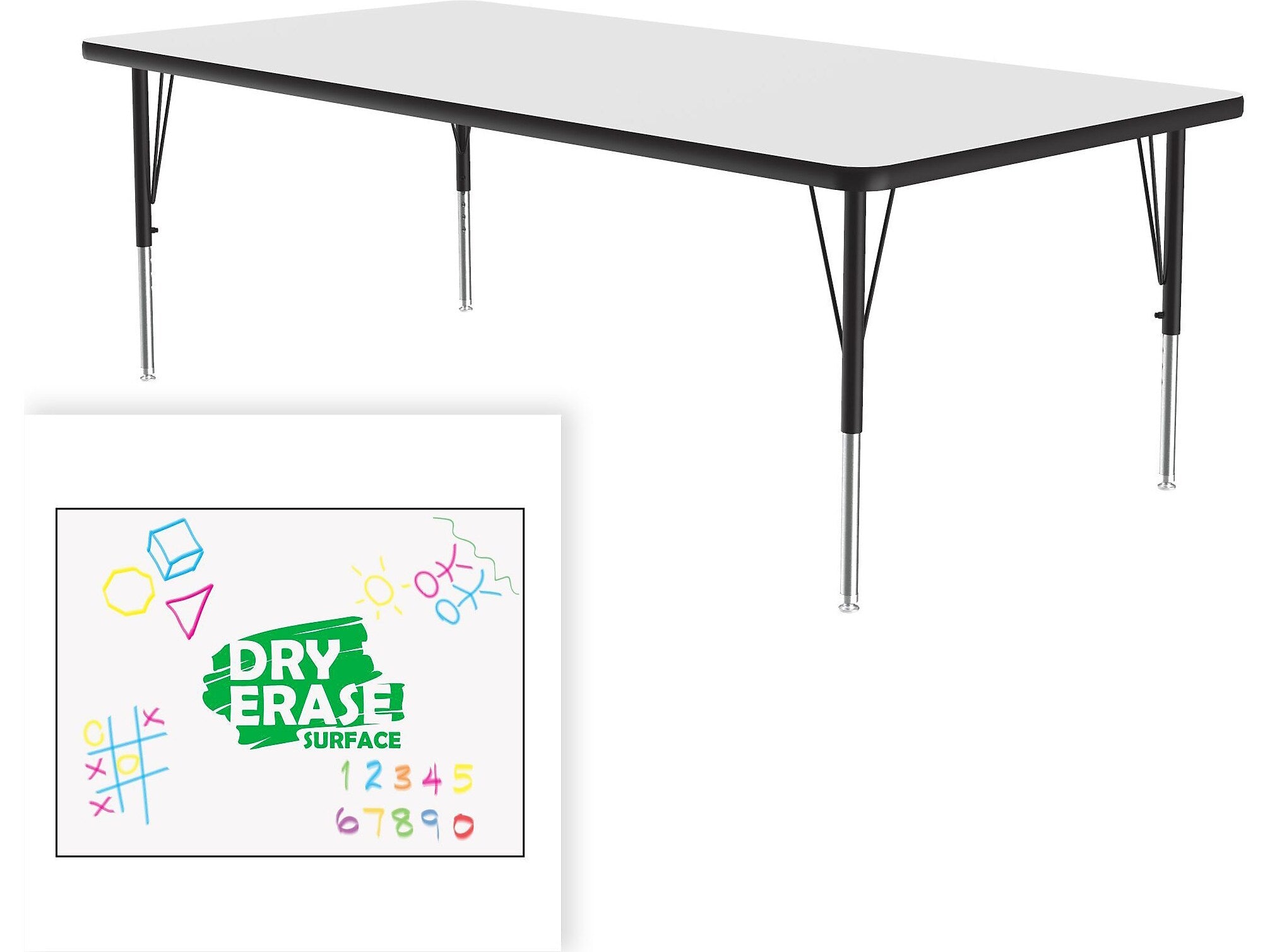 Correll Rectangular Activity Table, 60" x 36", Height-Adjustable, Frosty White/Black (A3660DE-REC-80)