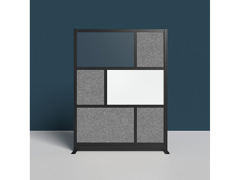 Luxor Workflow Series 6-Panel Freestanding Modular Room Divider System Starter Wall with Whiteboard, 70"H x 53"W, Black/Gray