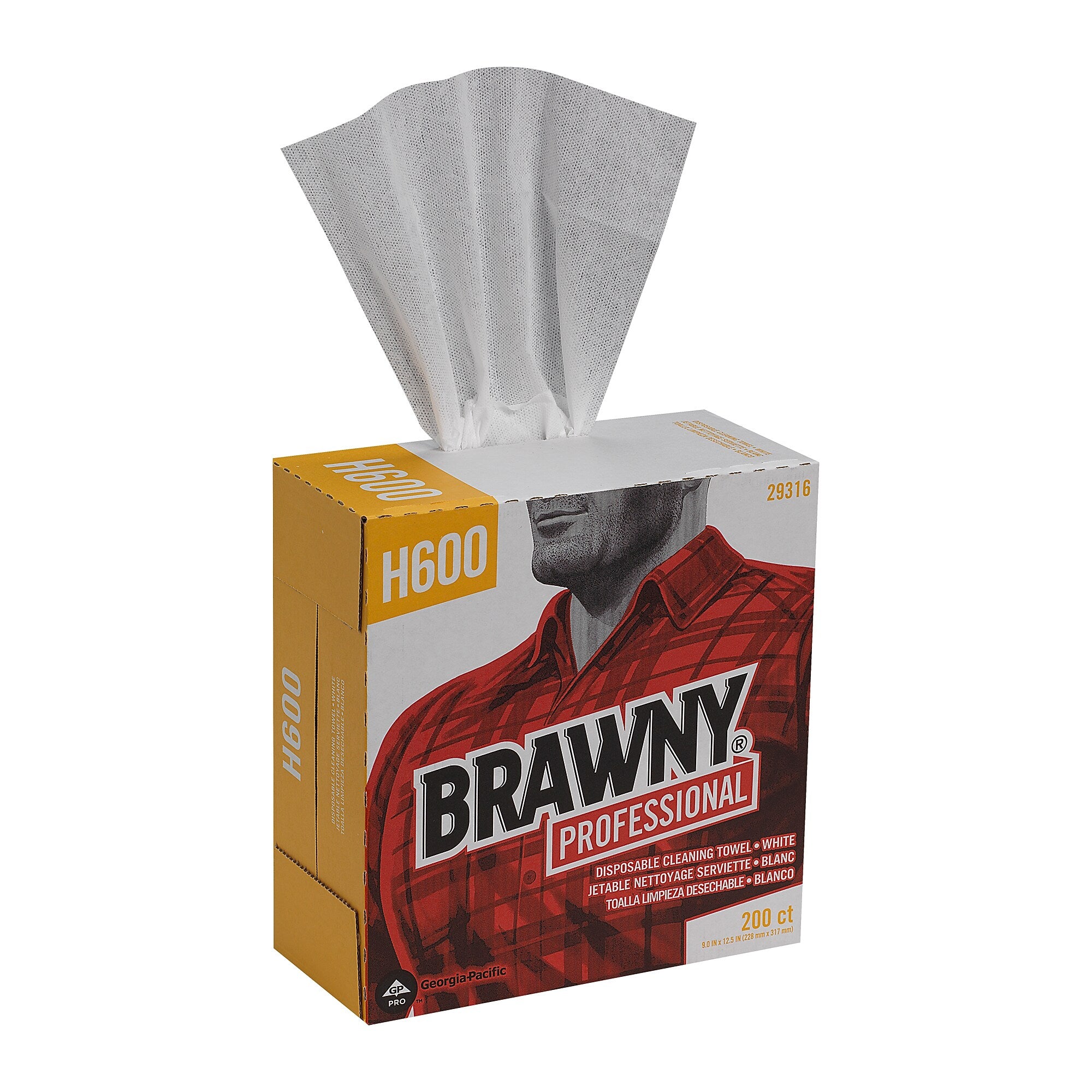 Brawny Professional H600 Synthetic Fiber Cleaning Wipers, 12.5" x 9.1", White, 200 Wipers/Box, 10/Carton (29316)