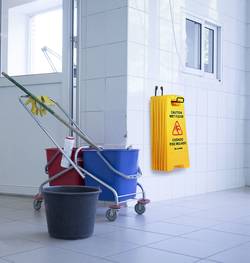 Alpine Industries Wet Floor Sign, 24"H, Yellow, 5/Pack (499-5pk)
