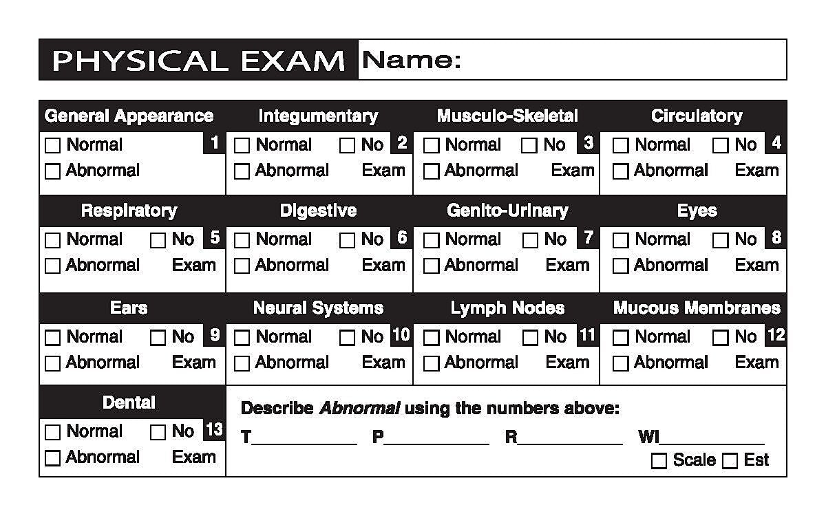 Veterinary Examination Medical Labels, Physical Exam, White, 2-1/2x4", 100 Labels