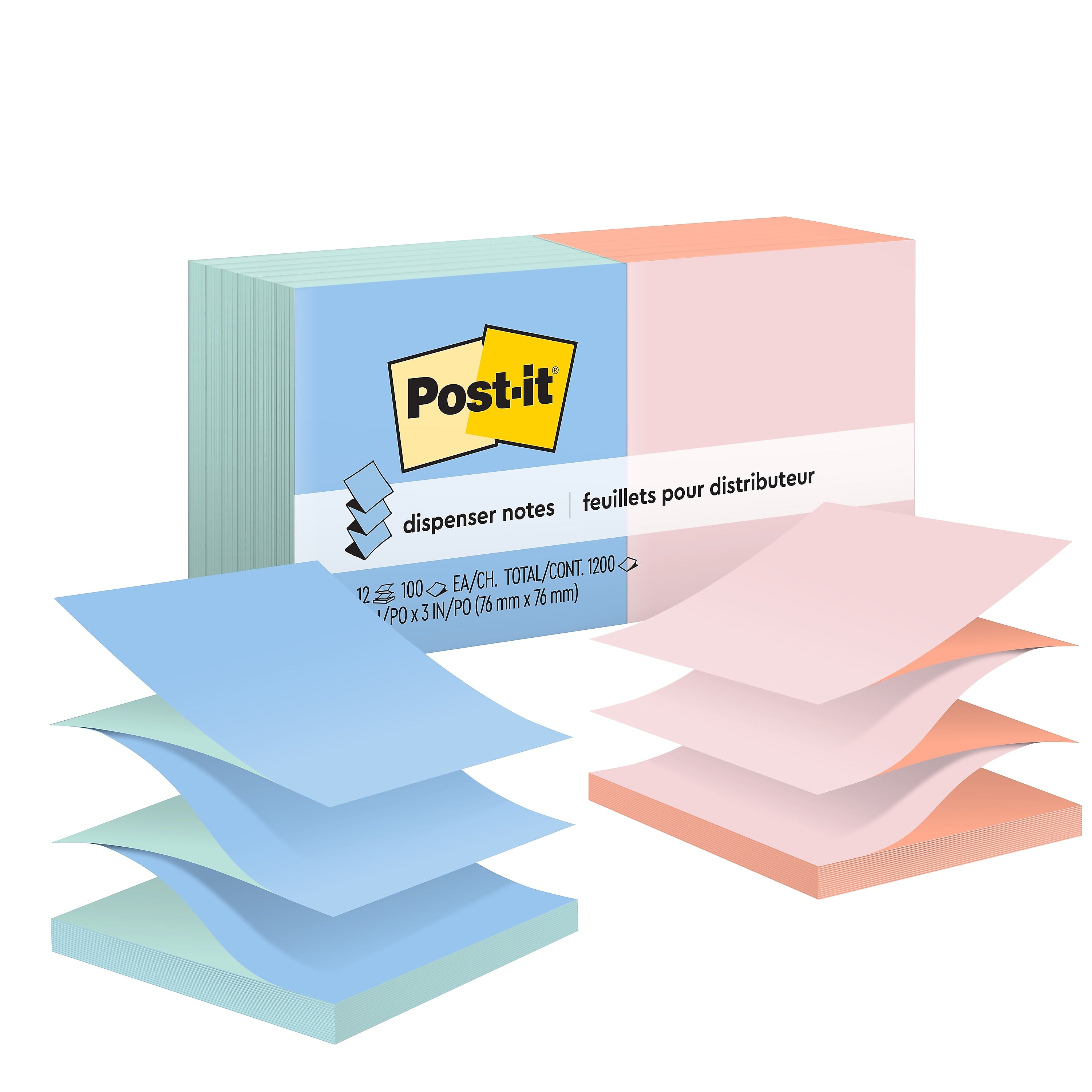 Post-it Pop-up Notes, 3" x 3", Beachside Café Collection, 90 Sheet/Pad, 12 Pads/Pack (R330UALT)