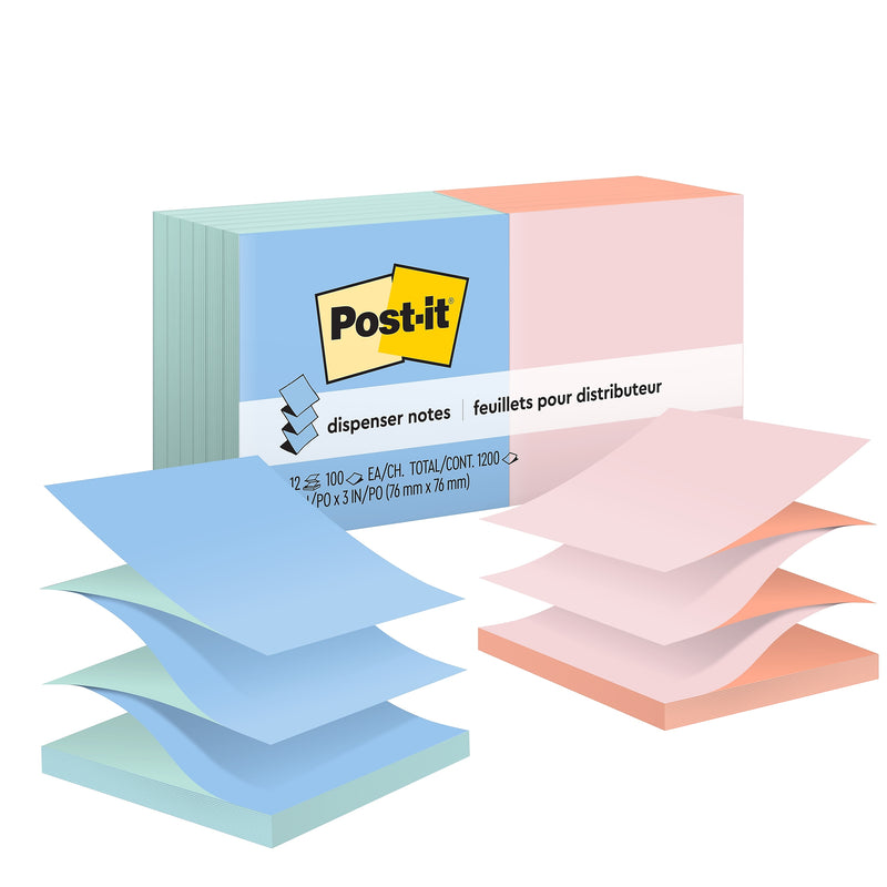 Post-it Pop-up Notes, 3" x 3", Beachside Café Collection, 90 Sheet/Pad, 12 Pads/Pack (R330UALT)