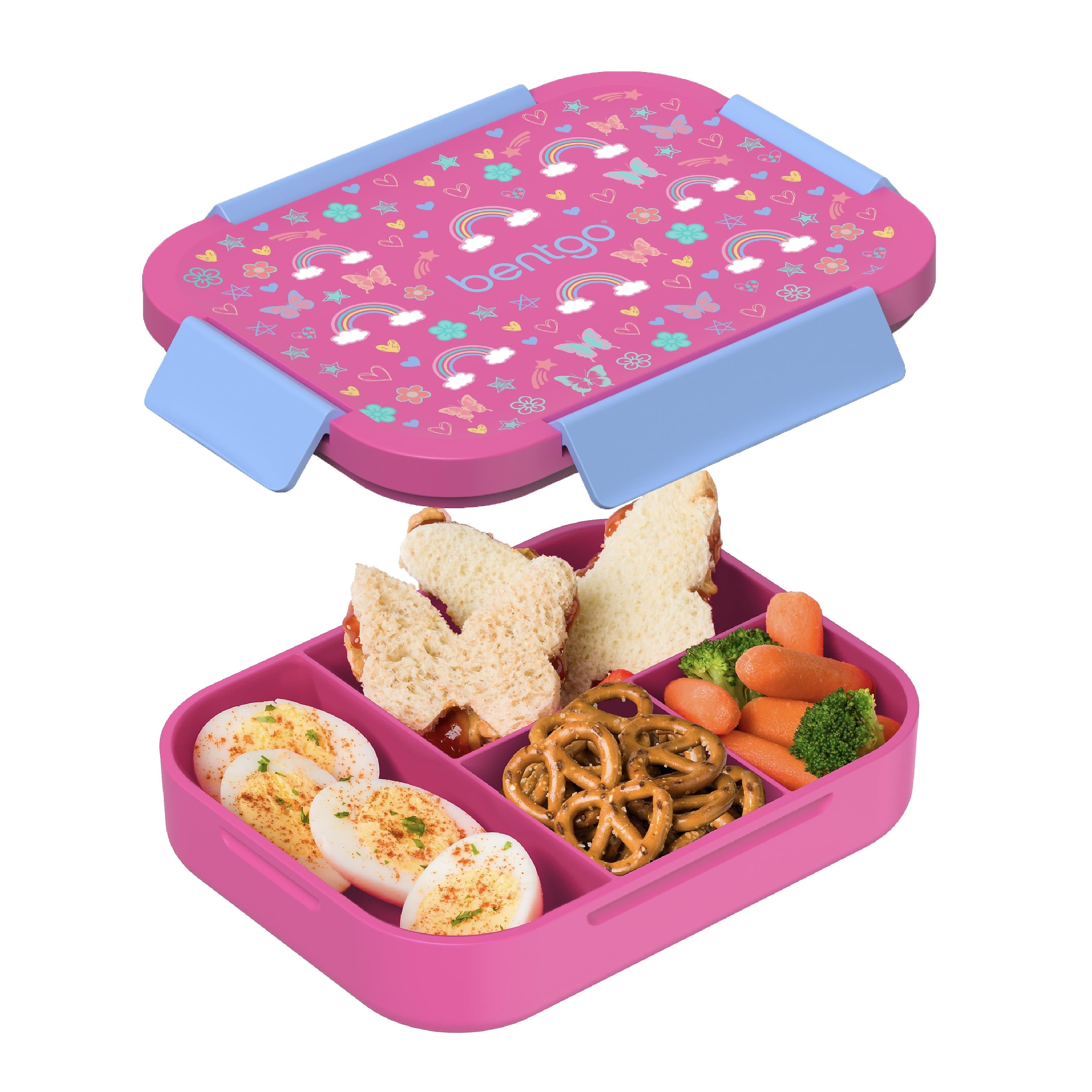 bentgo Snap & Go Kids Bento Box, 4-Compartment, Rainbows and Butterflies, 33.6 oz. (BGKDBOX-RBO)