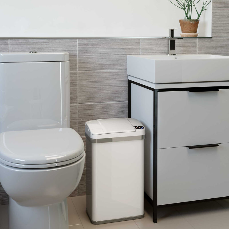 halo Stainless Steel Rectangular Sensor Trash Can with AbsorbX Odor Control System and Fragrance, White, 4 Gal. (SC04SW)