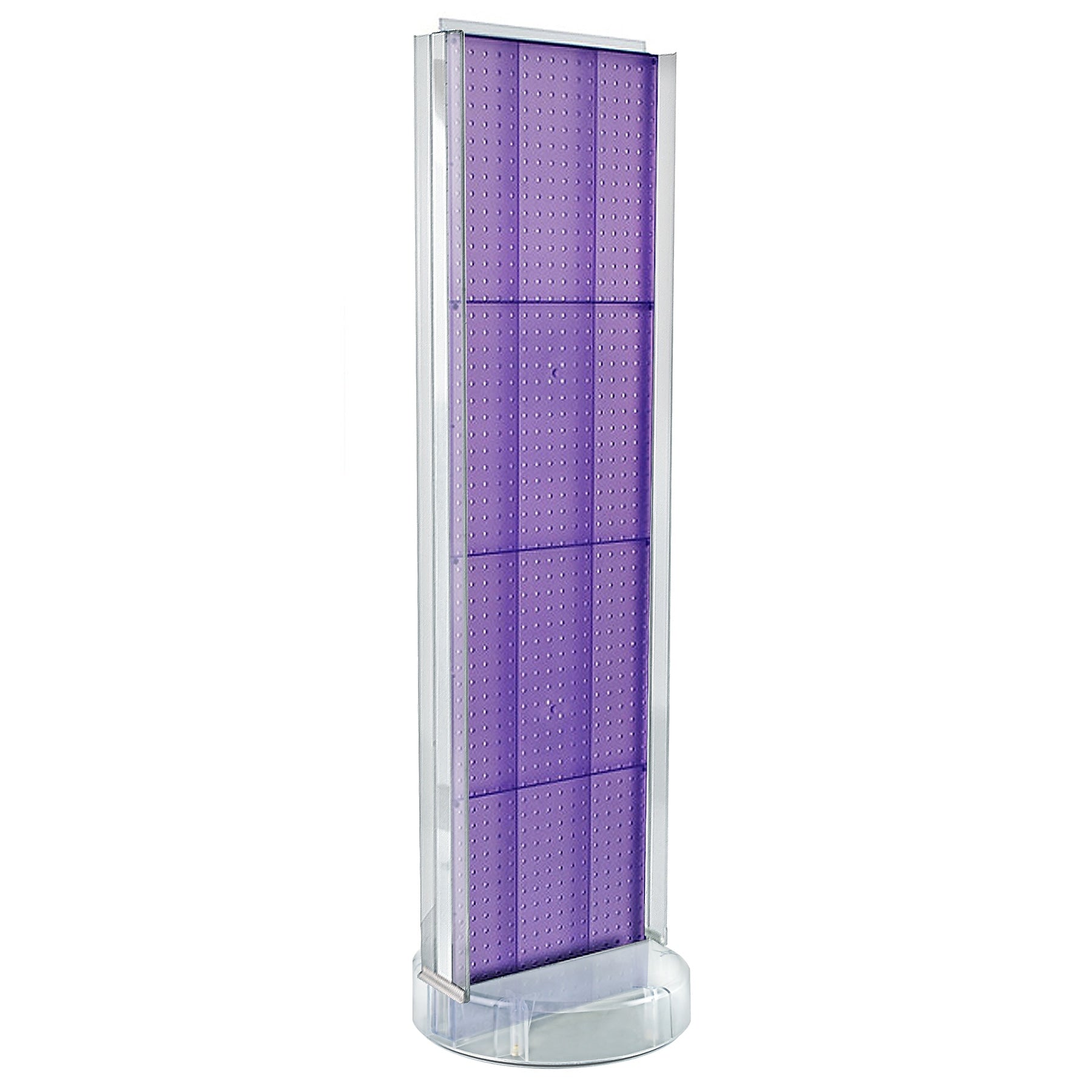 Azar Displays 60”H x16”W Two-Sided Pegboard Floor Display w/ C-Channel Sides on Revolving Round Studio Base, Purple (700788-PUR)