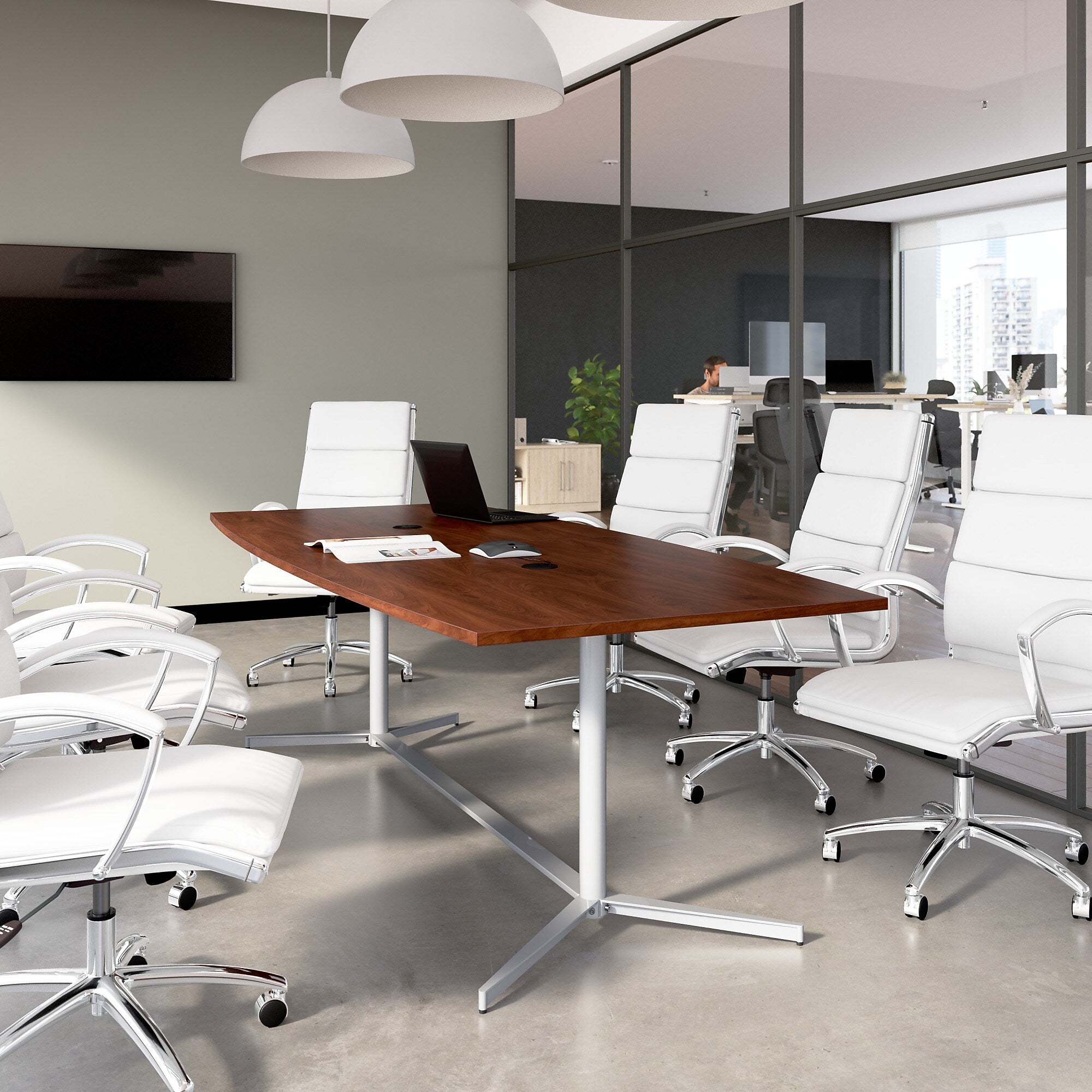 Bush Business Furniture 96W x 42D Boat Shaped Conference Table with Metal Base, Hansen Cherry (99TBM96HCSVK)