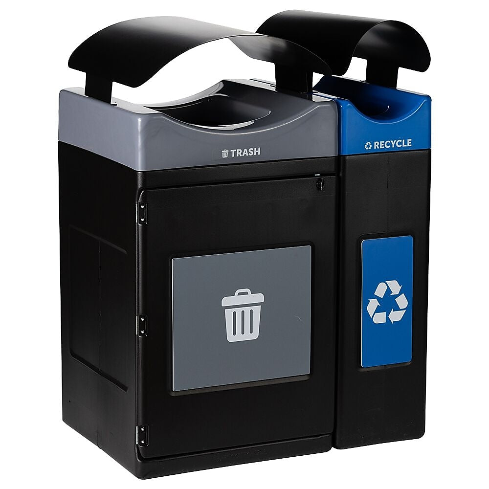Commercial Zone Avante Series Polyethylene Dual-Stream Trash and Recycling Center, 85 Gallon, Black (787204MSA)