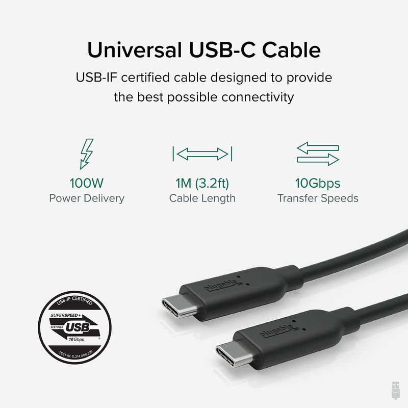 Plugable 3.3' USB Cable, Black (USBC-C100)