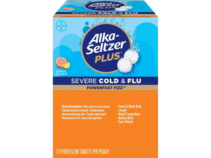 Alka-Seltzer Plus PowerFast Fizz Severe Cold & Flu Effervescent Tablet, Citrus, 2/Pouch, 30 Pouches/Box (97319)