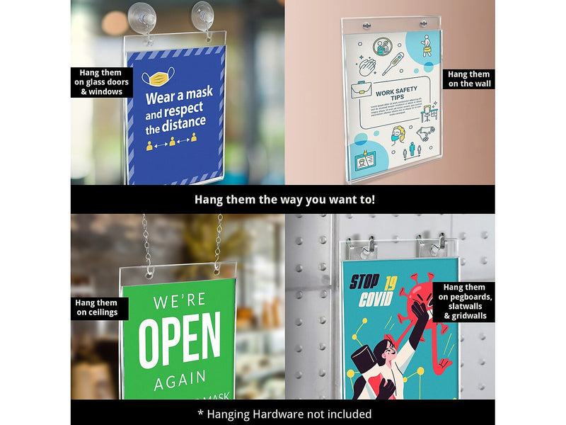 Azar Sign Holder, 4" x 6.75", Vertical, Wall Mounted, Clear, Acrylic, 10/Pack (162732)