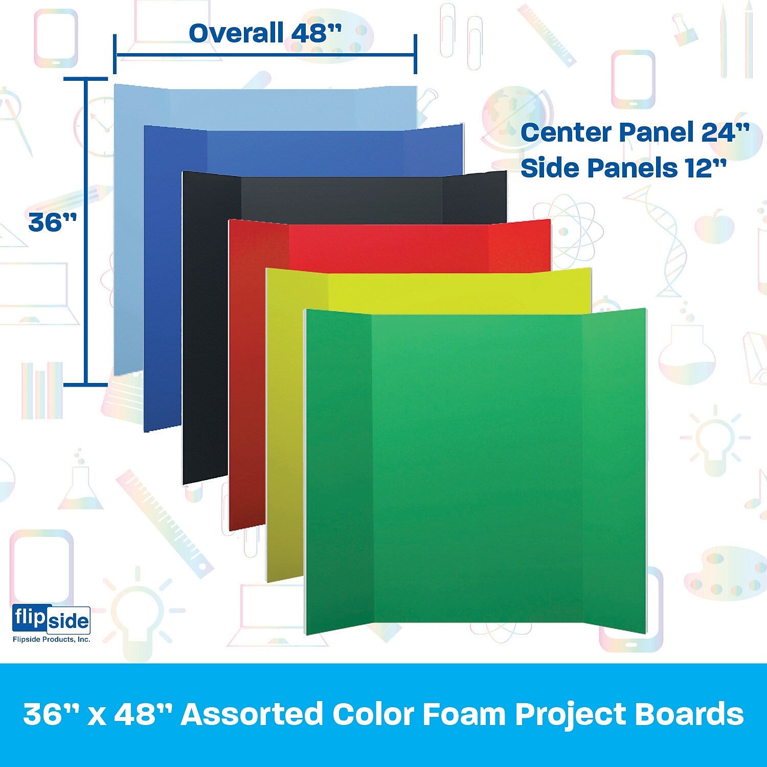 Flipside Foam Project Board, 36" x 48", Assorted Colors, 24/Carton (30049)