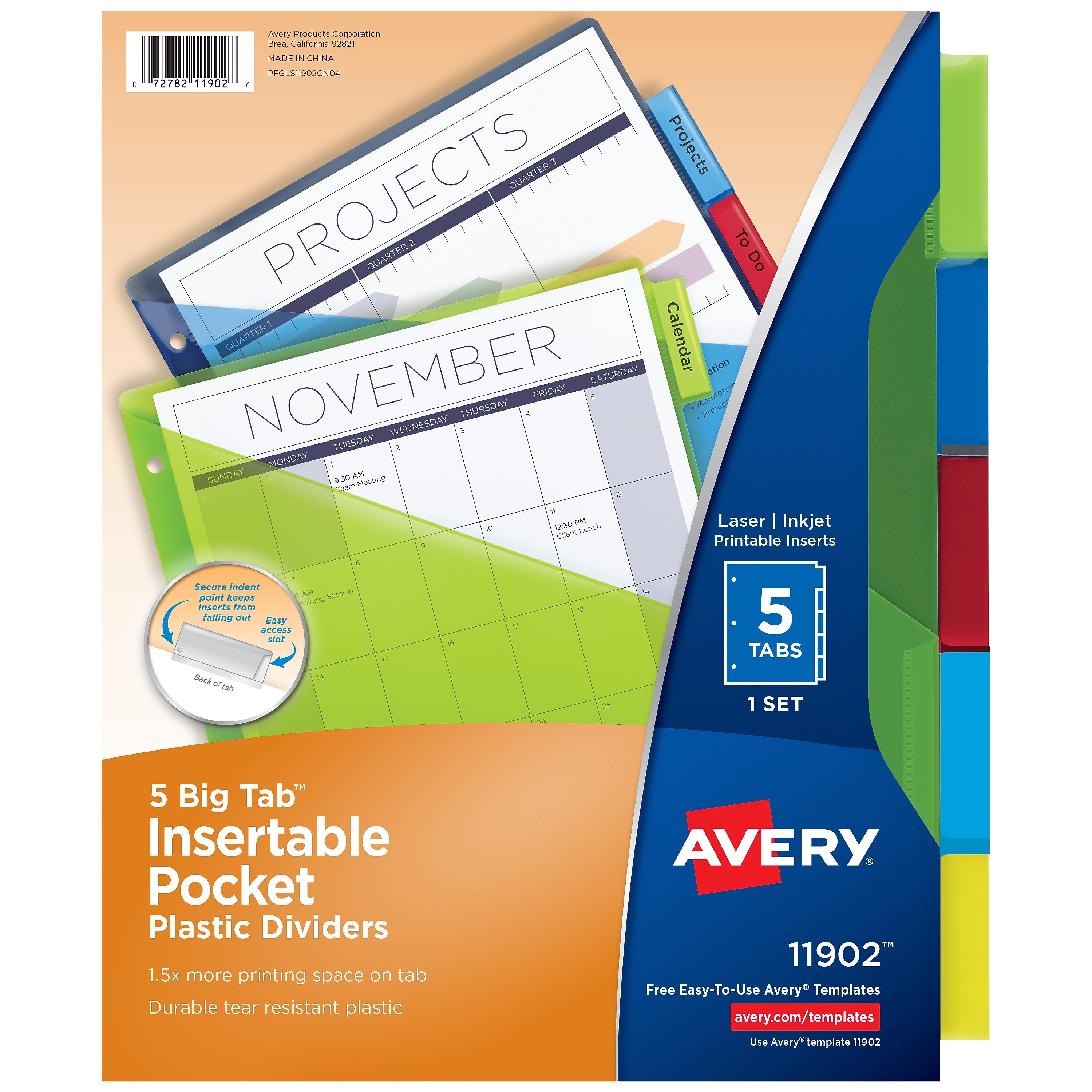 Avery Big Tab Insertable Plastic Divider, 5 Tabs, Multicolor, 1 Set (11902)