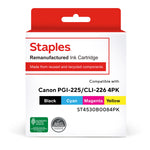 Staples Remanufactured Black/Cyan/Magenta/Yellow Standard Yield Ink Replacement for Canon PGI-225/CLI226 (ST4530B0084PK), 4/Pack
