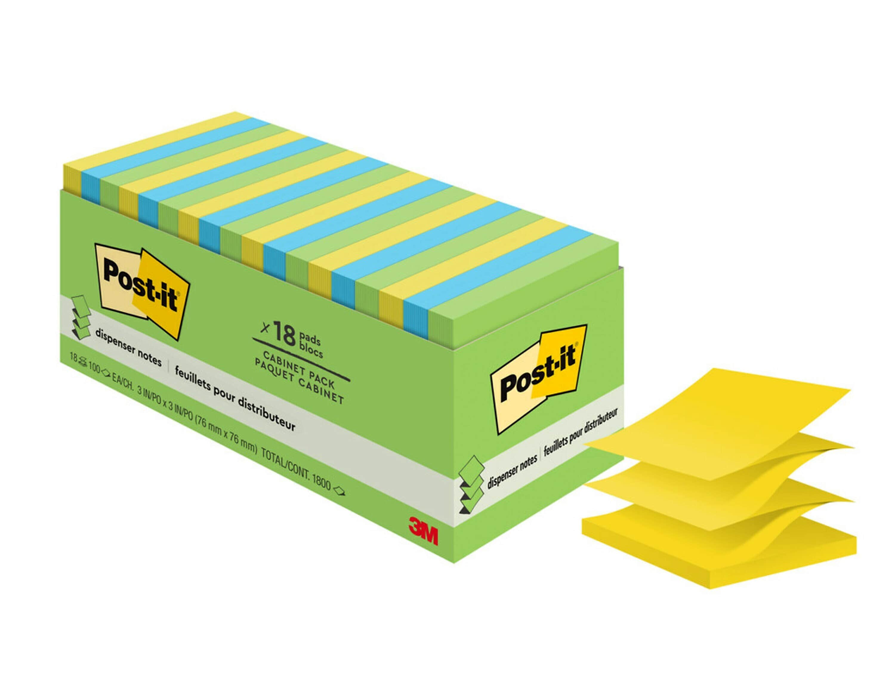 Post-it® Pop-up Notes, 3" x 3" Jaipur Collection, 100 Sheets/Pad, 18 Pads/Cabinet Pack (R330-18AUCP)