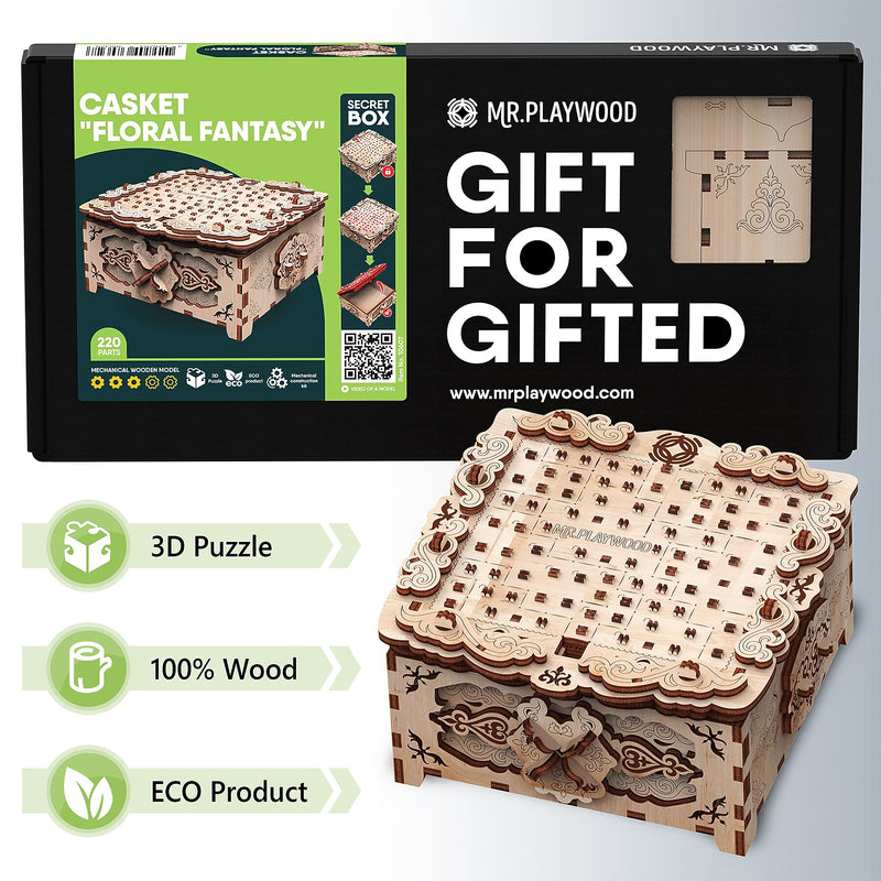 Mr.Playwood Secret Box Floral Fantasy 3D Wooden STEM Puzzle, 220 Pieces/Set (AVRAV1612304)