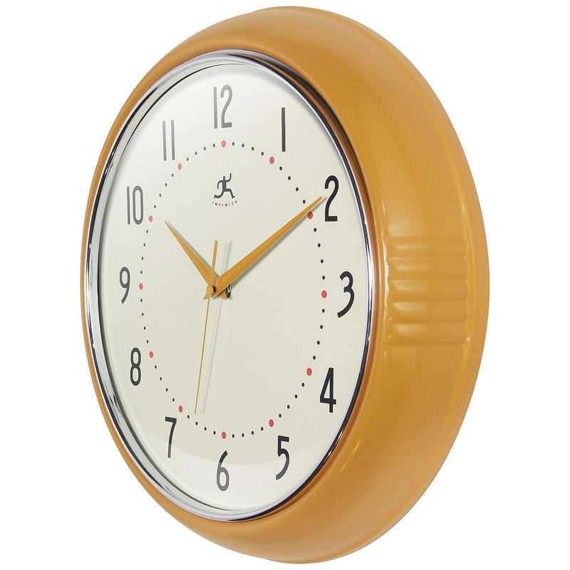 Infinity Instruments Round Retro Saffron Wall Clock, Aluminum, 15" (10940SY-15)