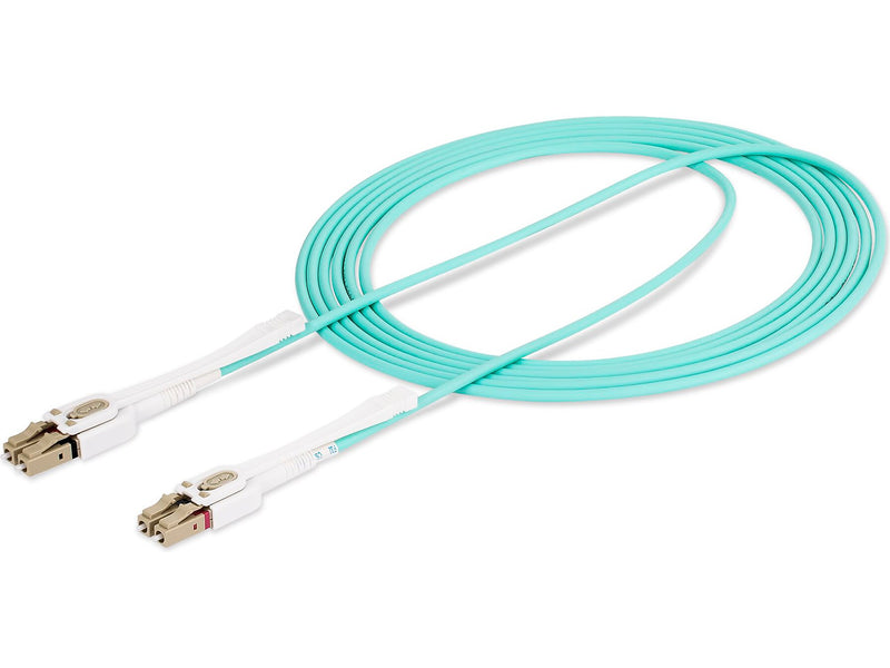 StarTech 8m (26.2ft) LC to LC (UPC) Duplex OM4 Multimode Fiber Optic Cable with Push-Pull Tabs, 50/125, Aqua (450FBLCLC8PP)