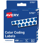 Avery Color-Coding Labels in Dispenser, 1/4" Dia, Blue, 450 Stickers/Pack (5793)