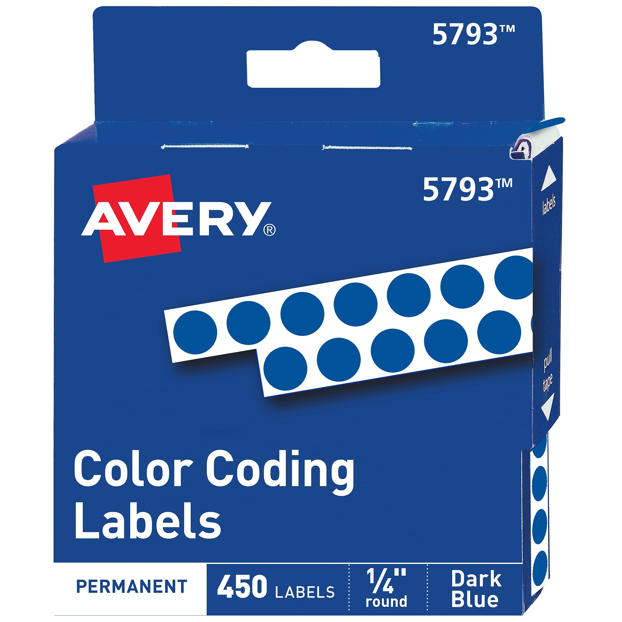 Avery Color-Coding Labels in Dispenser, 1/4" Dia, Blue, 450 Stickers/Pack (5793)