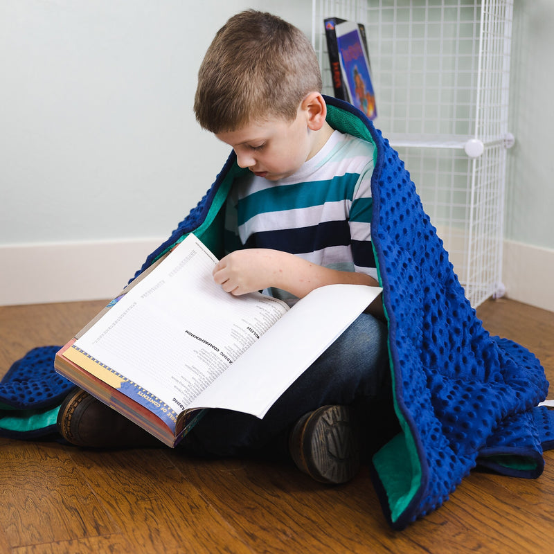 Bouncyband Soft Fleece 7 lb. Weighted Small Sensory Blanket for Kids, 56" x 36", Blue/Green (BBALPWB7BU)