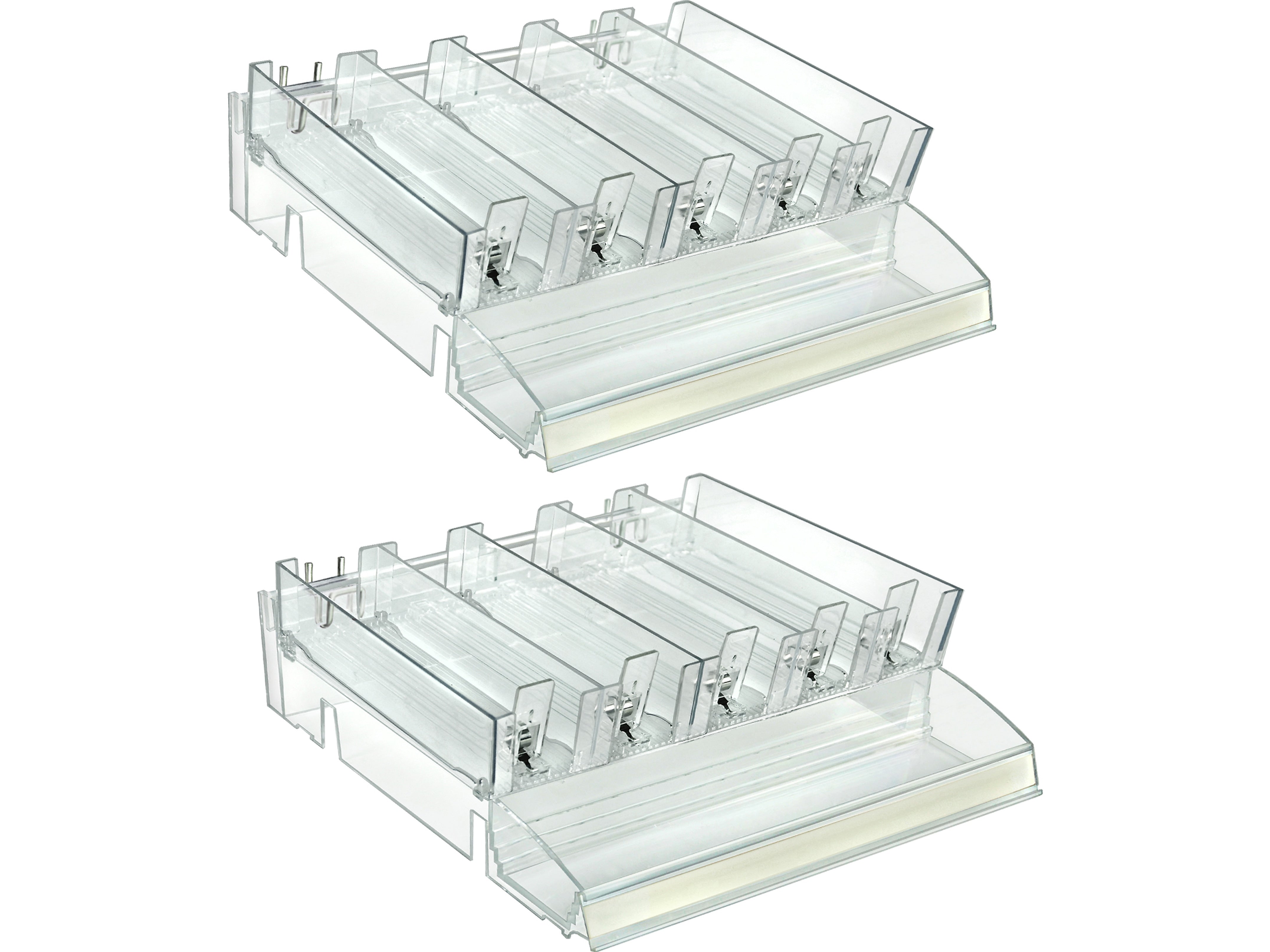 Azar 3.5" x 12" Pegboard Five-Compartment Cosmetic Tray with Tester Tray, Clear, 2/Pack (225840-TESTER-TALL-2PK)