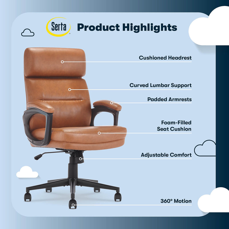 Serta Comfort Ergonomic Bonded Leather Swivel Executive Chair, Cognac (CHR10130D)