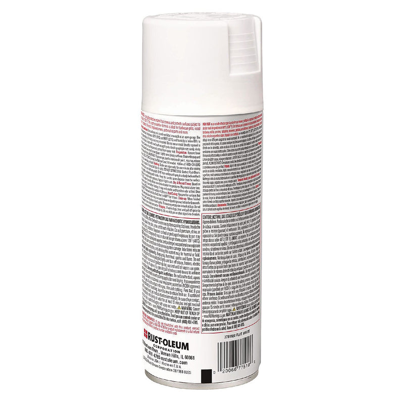 Rust-Oleum High Heat Enamel Spray Paint, Flat White, 12 oz., 6/Carton (7751830)