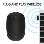Logitech M170 Wireless Ambidextrous Optical Mouse, Black (910-004940)