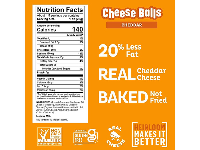 Pipcorn Gluten Free Real Cheddar Cheese Balls, 1 oz., 24 Bags/Carton (CBC1C24)