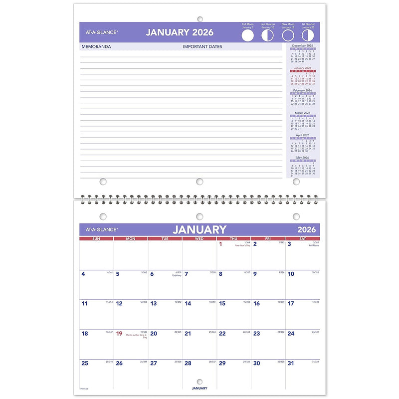 2026 AT-A-GLANCE 11" x 8.5" Monthly Wall Calendar, White/Purple (PM170-28-26)