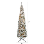 Nearly Natural 8-ft Flocked Pencil Artificial Christmas Tree with 500 Clear Lights and 646 Bendable Branches (T1908)