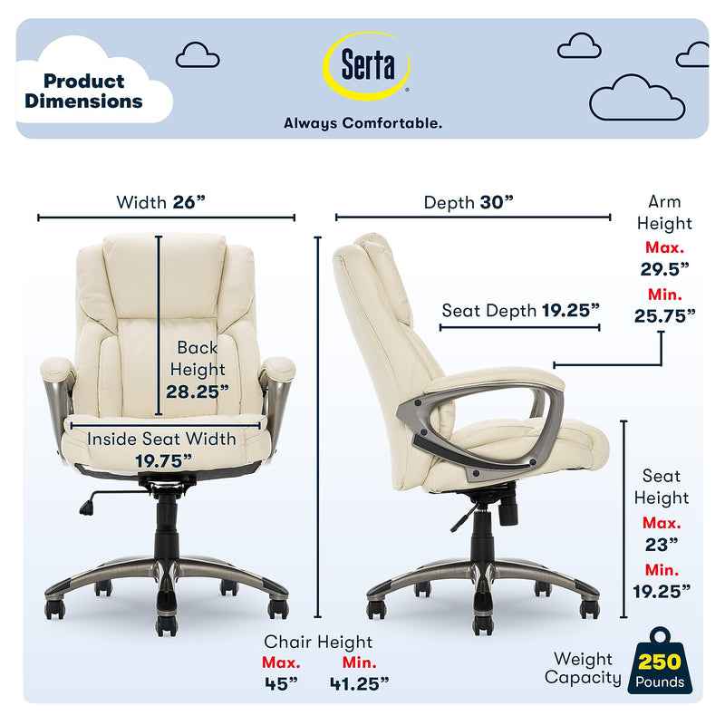 Serta Garret Ergonomic Bonded Leather Swivel Executive Chair, American Beige (CH200112)